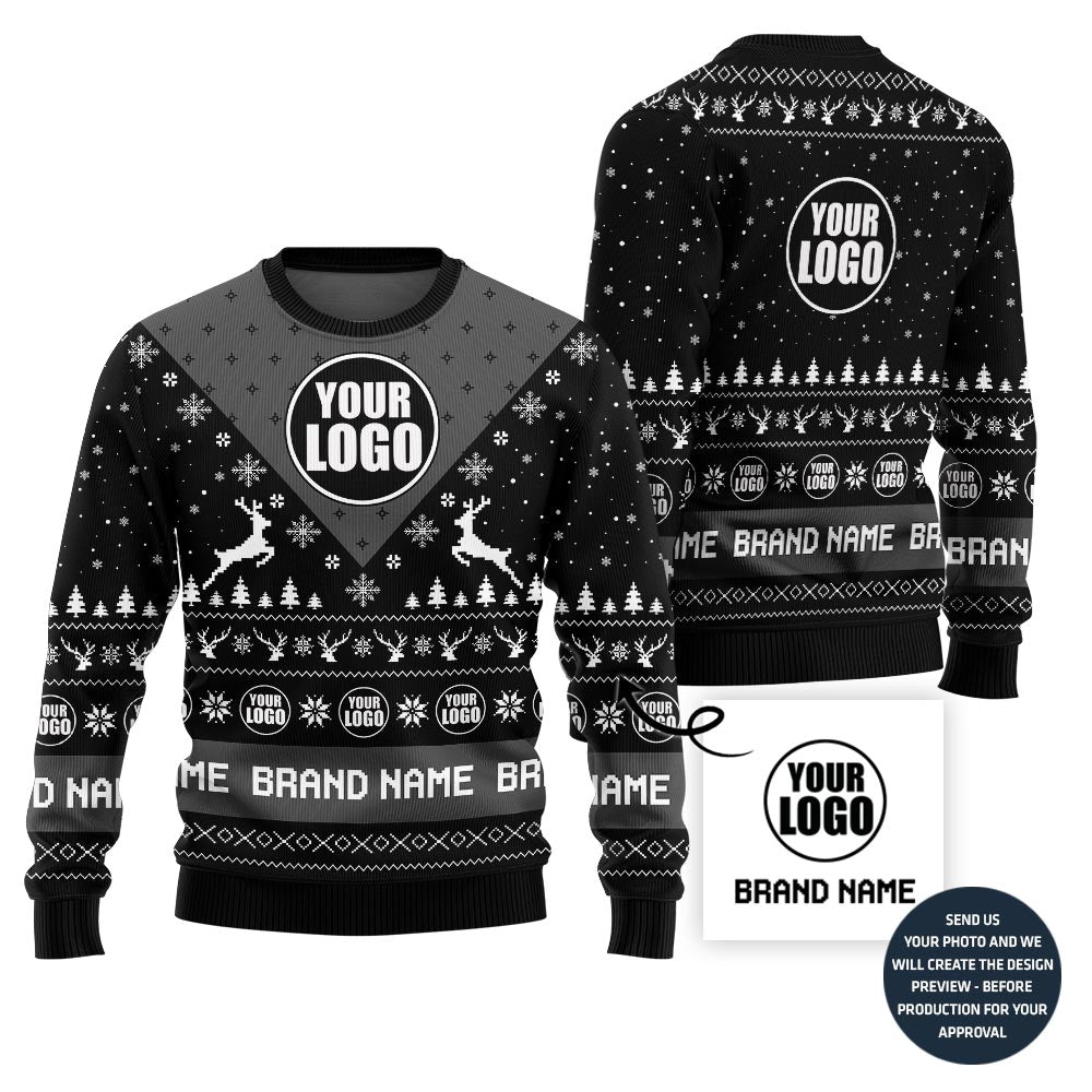 Unique Reindeer Custom Company Logo Ugly Xmas Sweater