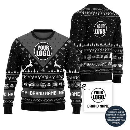 Unique Reindeer Custom Company Logo Ugly Xmas Sweater