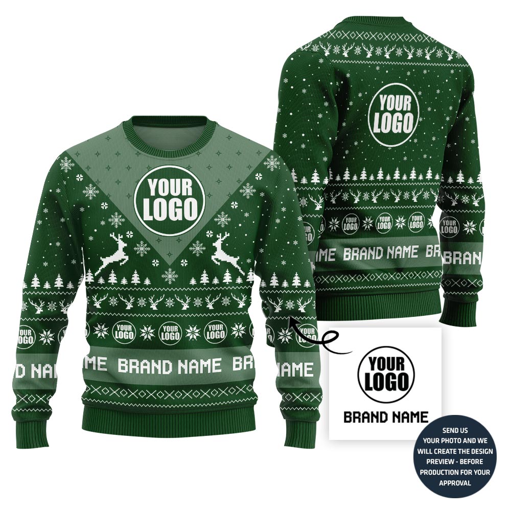 Unique Reindeer Custom Company Logo Ugly Xmas Sweater