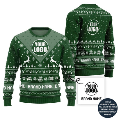 Unique Reindeer Custom Company Logo Ugly Xmas Sweater