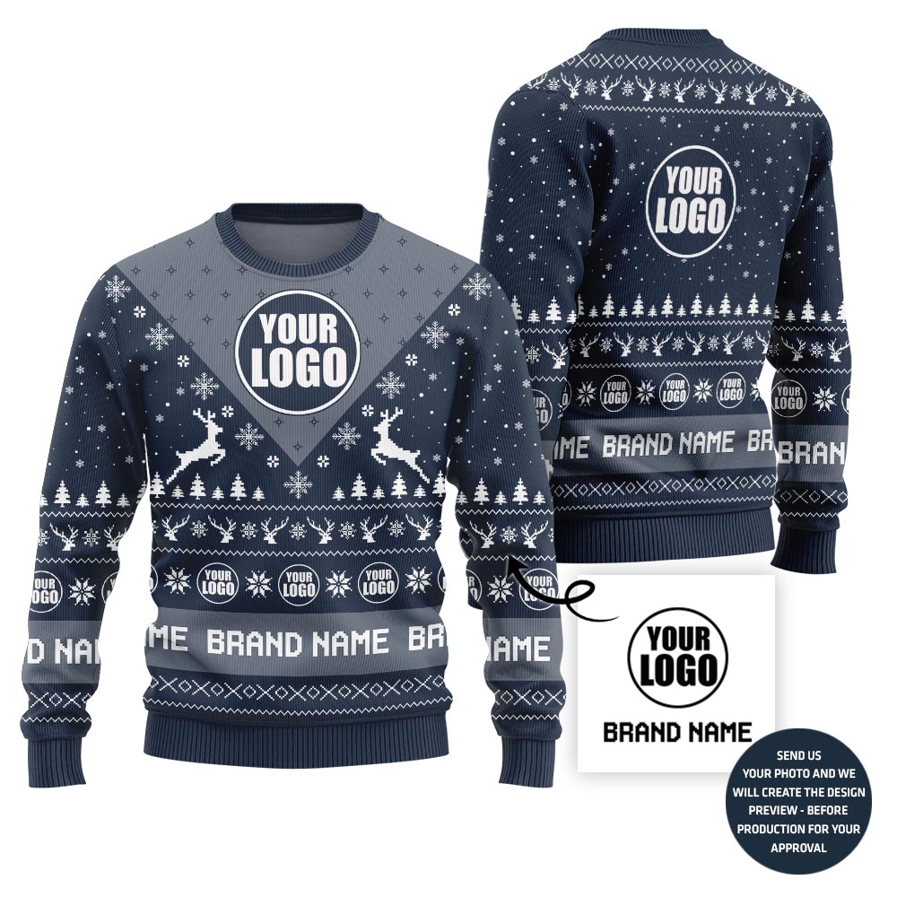 Unique Reindeer Custom Company Logo Ugly Xmas Sweater