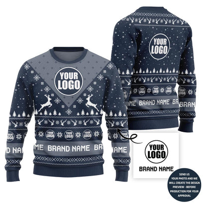 Unique Reindeer Custom Company Logo Ugly Xmas Sweater