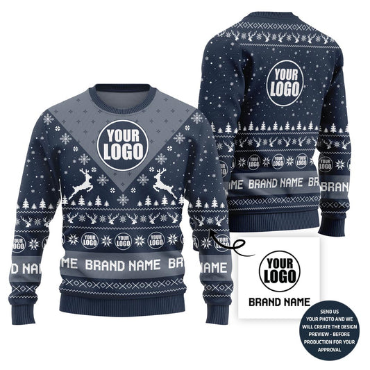 Unique Reindeer Custom Company Logo Ugly Xmas Sweater