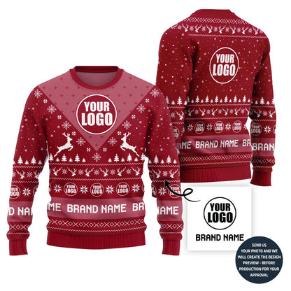 Unique Reindeer Custom Company Logo Ugly Xmas Sweater