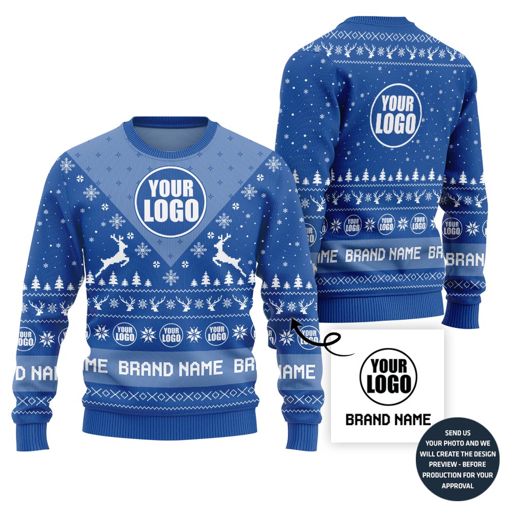 Unique Reindeer Custom Company Logo Ugly Xmas Sweater