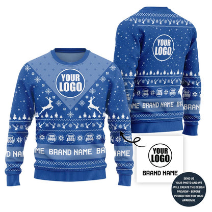 Unique Reindeer Custom Company Logo Ugly Xmas Sweater