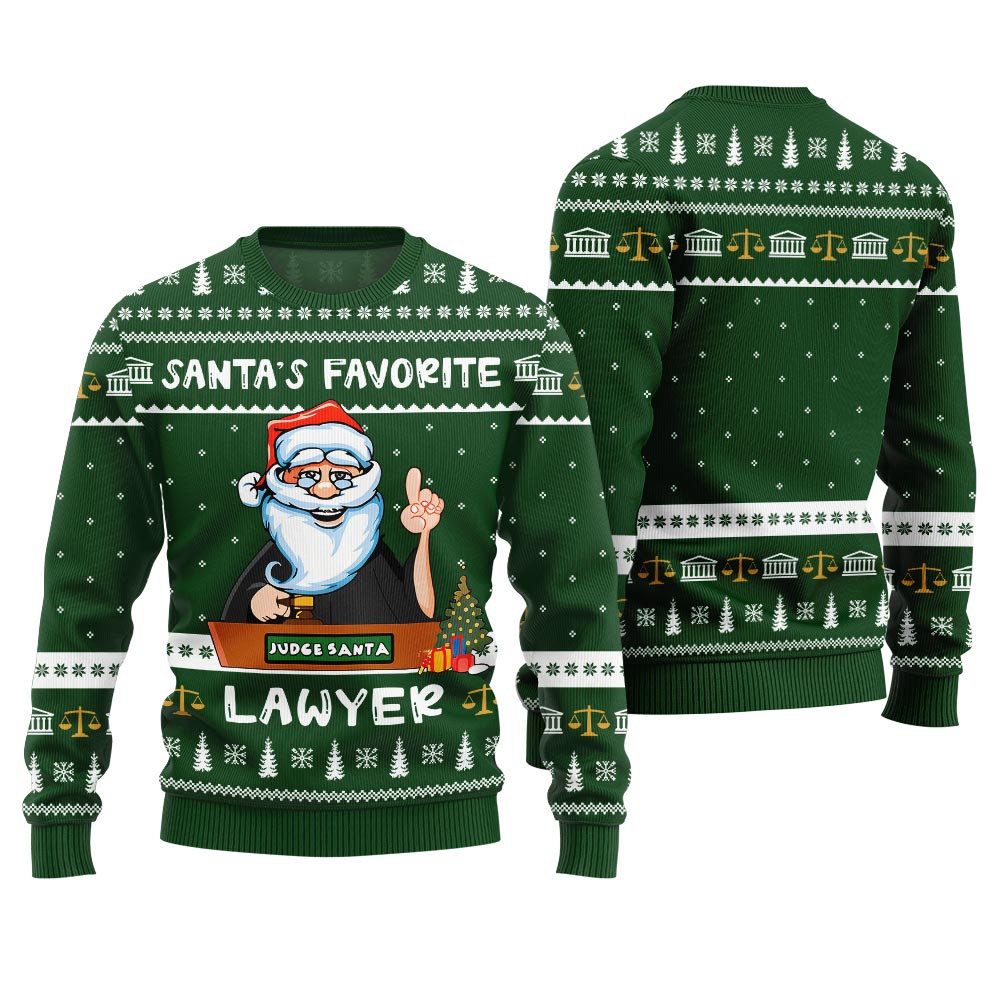 Unique Santa's Favorite Lawyer Ugly Holiday Sweater Green