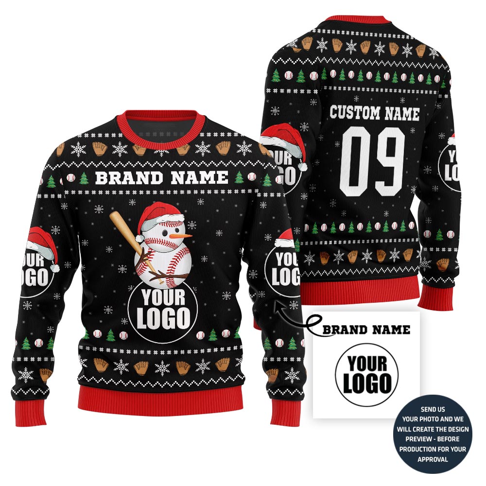 Unique Snowman Custom Ugly Christmas Sweater For Baseball Team