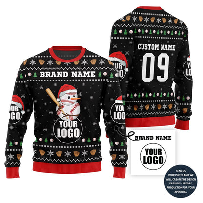 Unique Snowman Custom Ugly Christmas Sweater For Baseball Team