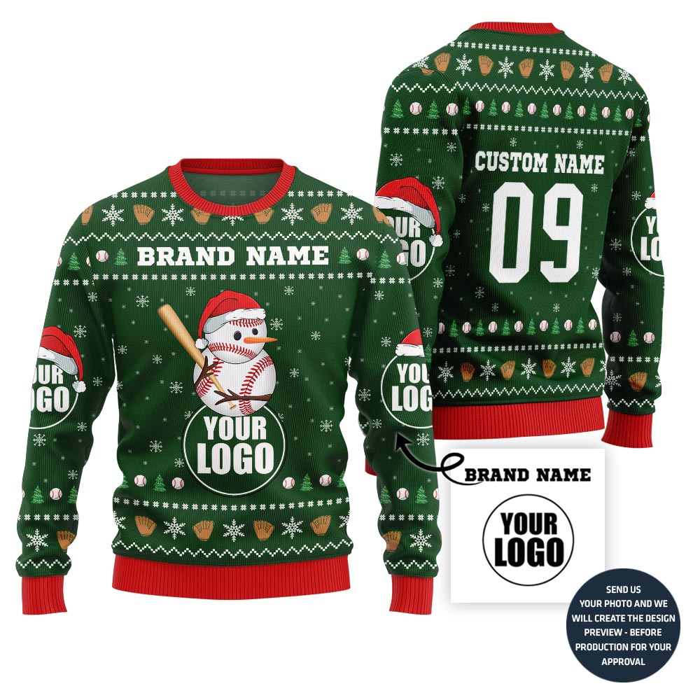 Unique Snowman Custom Ugly Christmas Sweater For Baseball Team