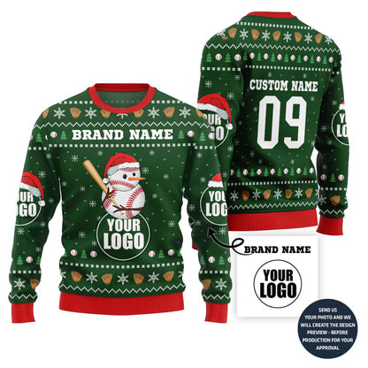 Unique Snowman Custom Ugly Christmas Sweater For Baseball Team