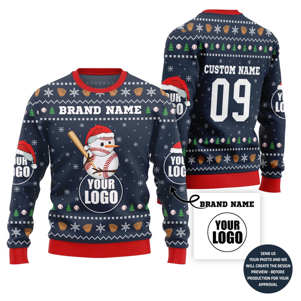 Unique Snowman Custom Ugly Christmas Sweater For Baseball Team