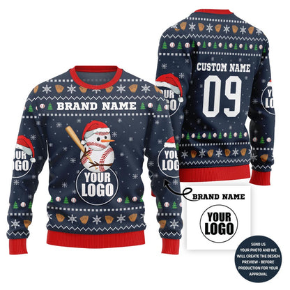 Unique Snowman Custom Ugly Christmas Sweater For Baseball Team