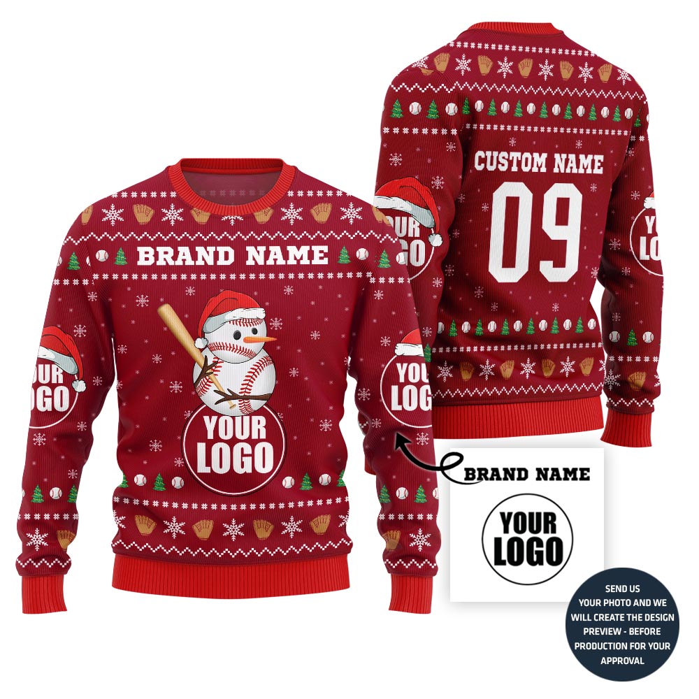 Unique Snowman Custom Ugly Christmas Sweater For Baseball Team