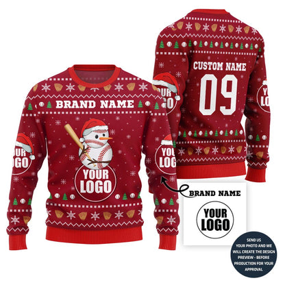 Unique Snowman Custom Ugly Christmas Sweater For Baseball Team