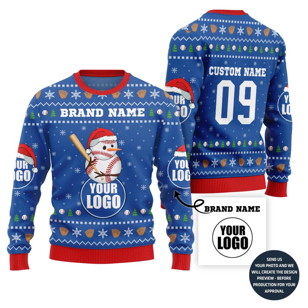 Unique Snowman Custom Ugly Christmas Sweater For Baseball Team