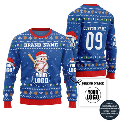 Unique Snowman Custom Ugly Christmas Sweater For Baseball Team