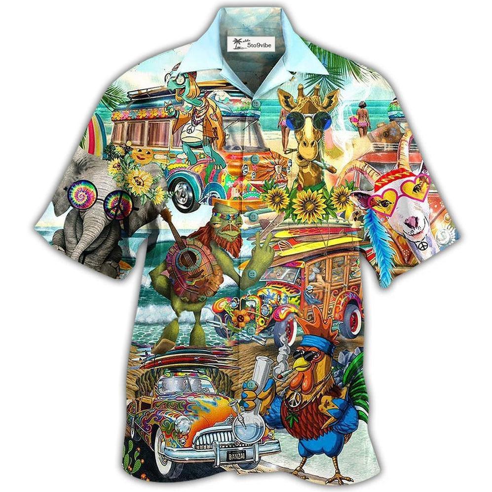 Hawaiian Shirt / Adults / S Hippie Funny Animals Happy Together Love Beach - Hawaiian Shirt 