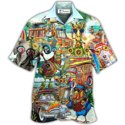 Hawaiian Shirt / Adults / S Hippie Funny Animals Happy Together Love Beach - Hawaiian Shirt 