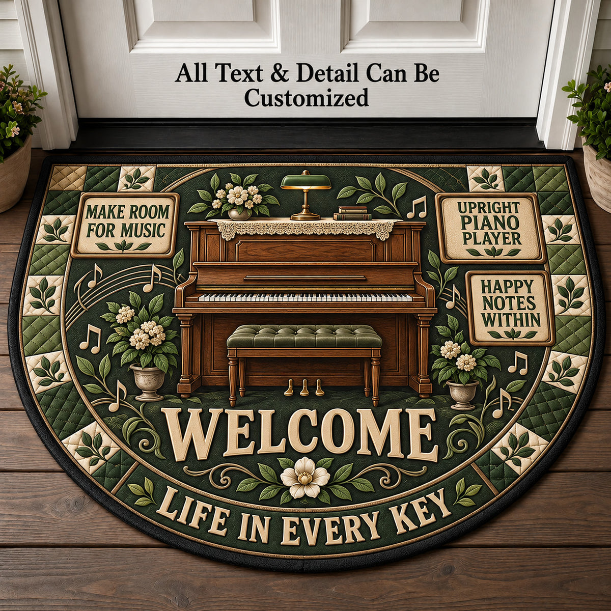 Upright Piano Player Personalized Half Round Mat | 5To9Vibe