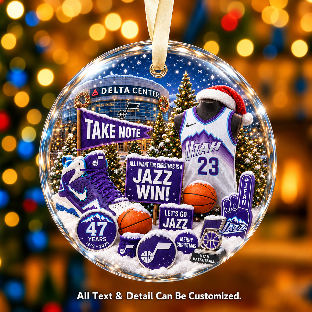 Utah Jazz Jersey Snow Globe Glass Ornament