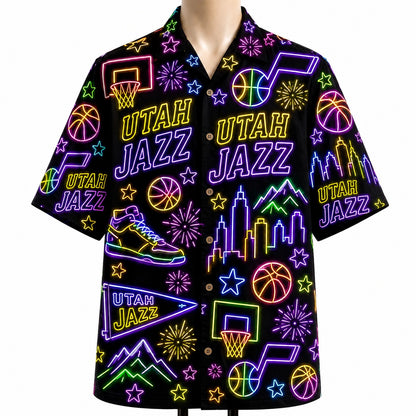 All Basketball Teams Neon Pattern Vibe Summer Party Button-Up Unisex Hawaiian Shirt For Men and Women