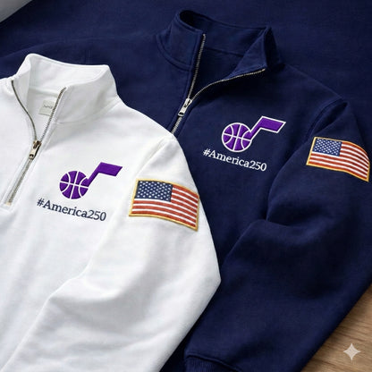 Football Logo America 250 Anniversary Embroidered Logo Premium Quarter Zip Sweatshirt, Inspired Quarter Zip Sweater
