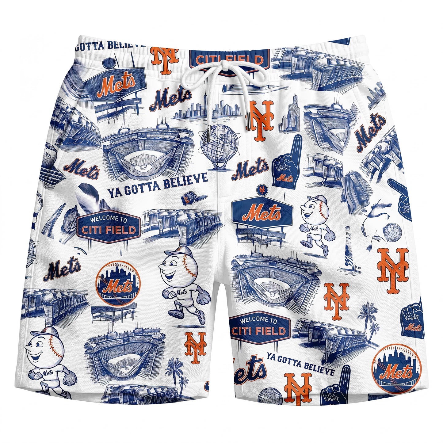 Camisa Hawaiana Unisex Abotonada Edición Legado Clásico con el Eslogan del Estadio de Béisbol NYM