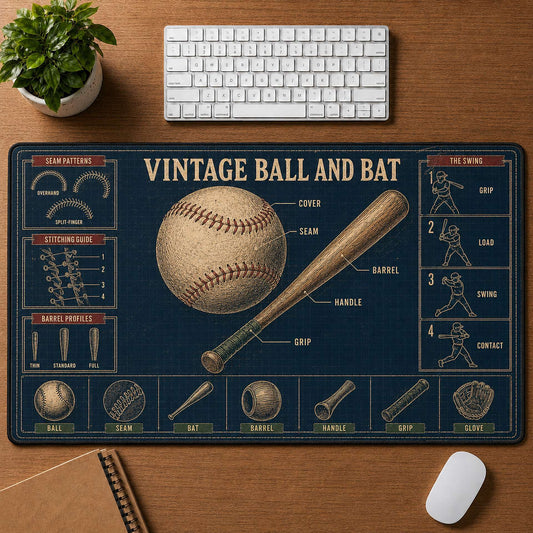 Vintage Ball & Bat Blueprint Desk Mat | 5To9Vibe