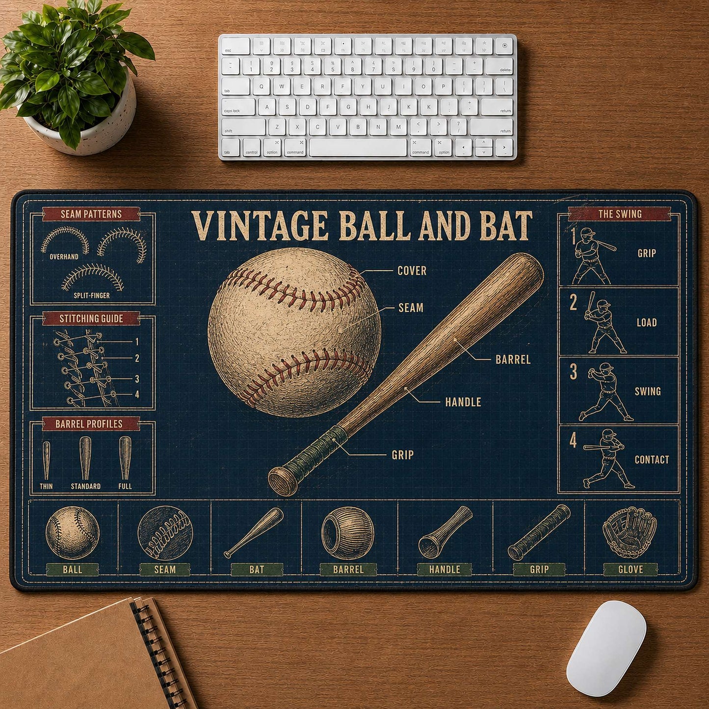 Vintage Ball & Bat Blueprint Desk Mat | 5To9Vibe