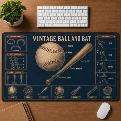 Vintage Ball & Bat Blueprint Desk Mat | 5To9Vibe