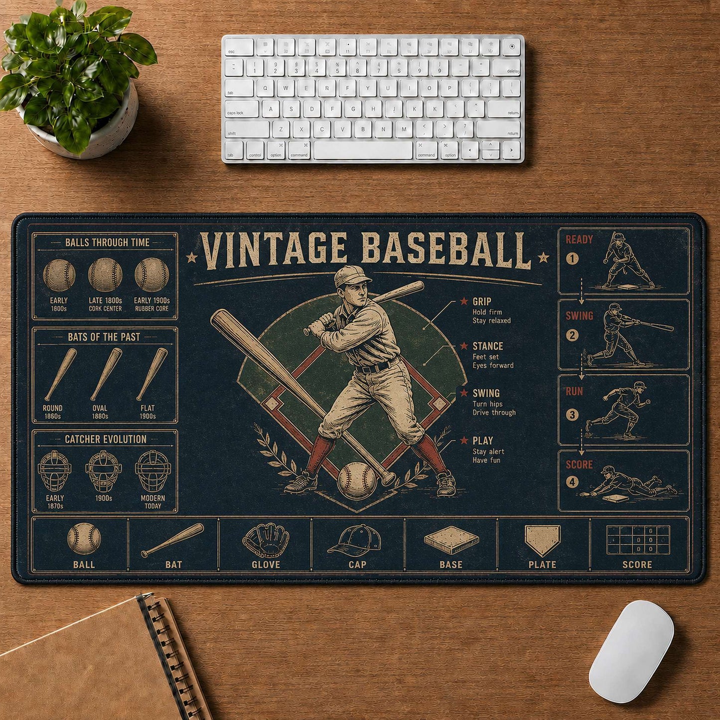 Vintage Baseball Blueprint Desk Mat | 5To9Vibe