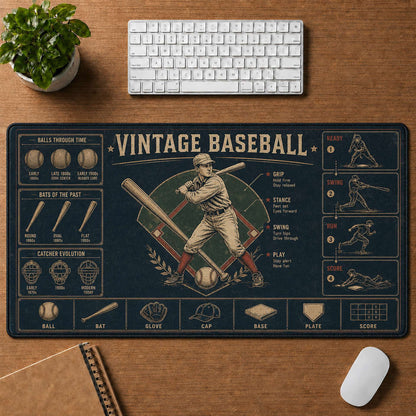 Vintage Baseball Blueprint Desk Mat | 5To9Vibe