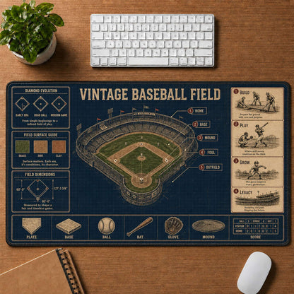 Vintage Baseball Field Blueprint Desk Mat | 5To9Vibe