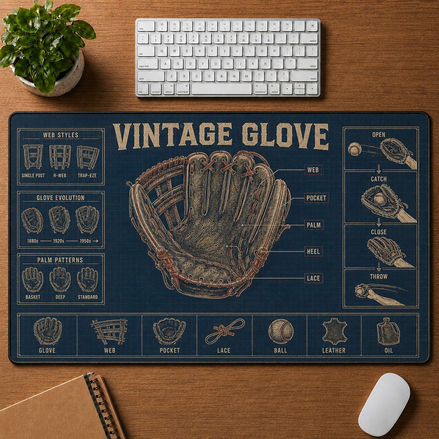 Vintage Glove Blueprint Desk Mat | 5To9Vibe