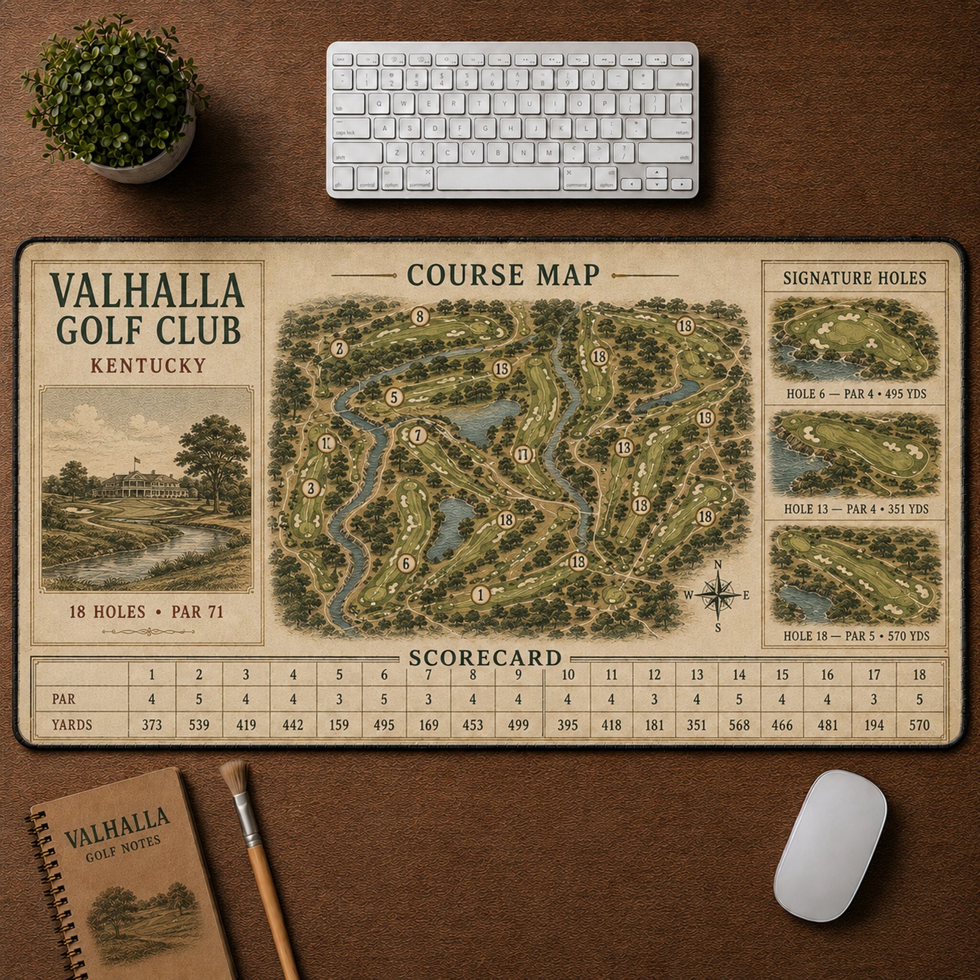 Valhalla Golf Club Vintage Golf Course Map & Scorecard Guide Desk Mat | 5To9Vibe