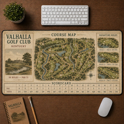 Valhalla Golf Club Vintage Golf Course Map & Scorecard Guide Desk Mat | 5To9Vibe