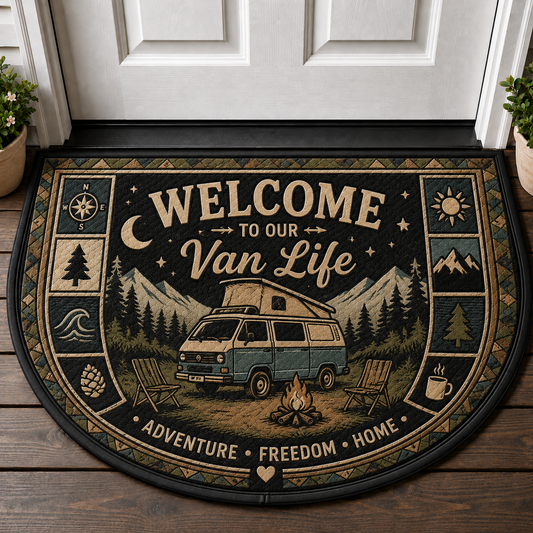 Welcome To Our Van Life Doormat - Retro Camper Van Outdoor Welcome Mat - 5to9vibe