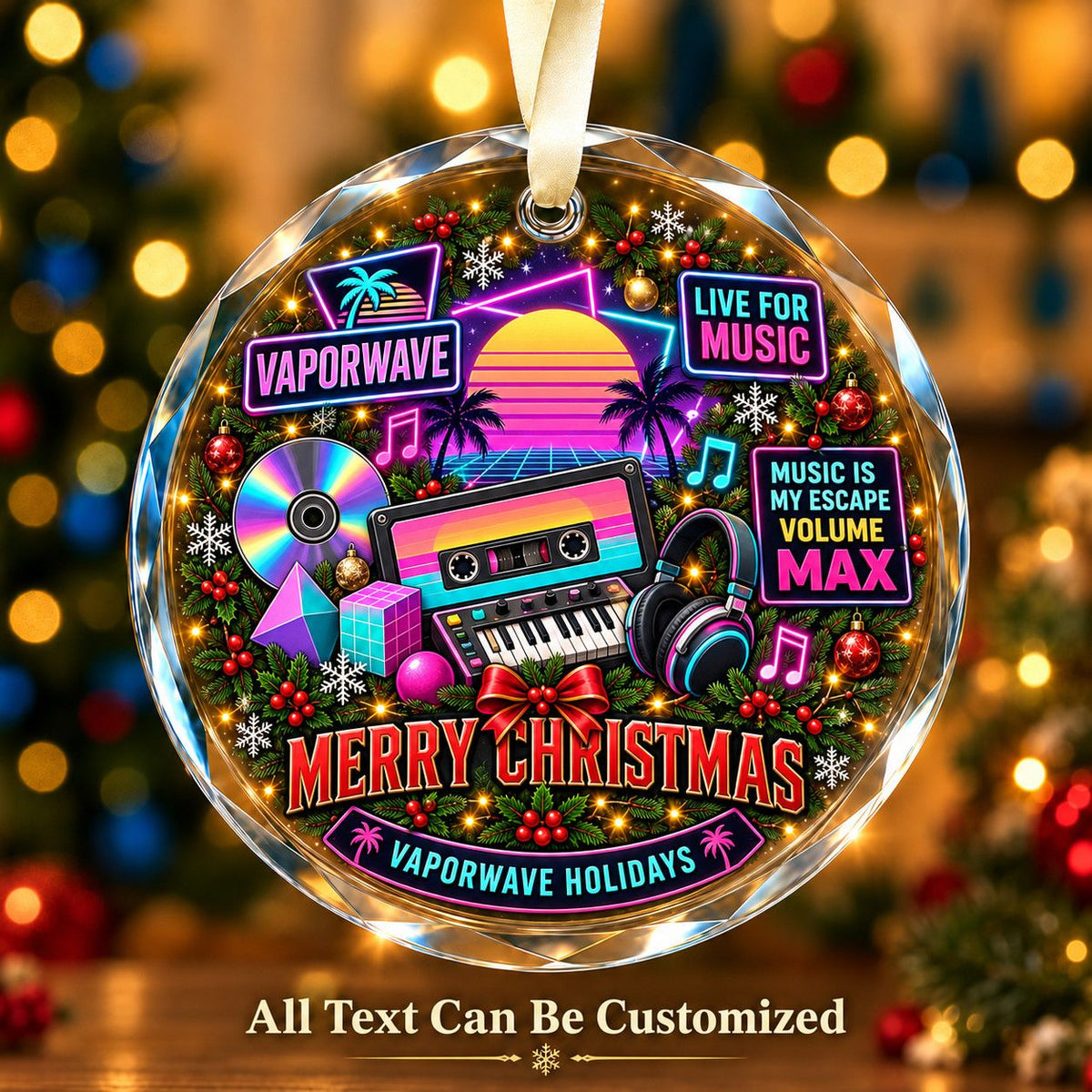 Vaporwave Personalized Glass Ornament | 5To9Vibe