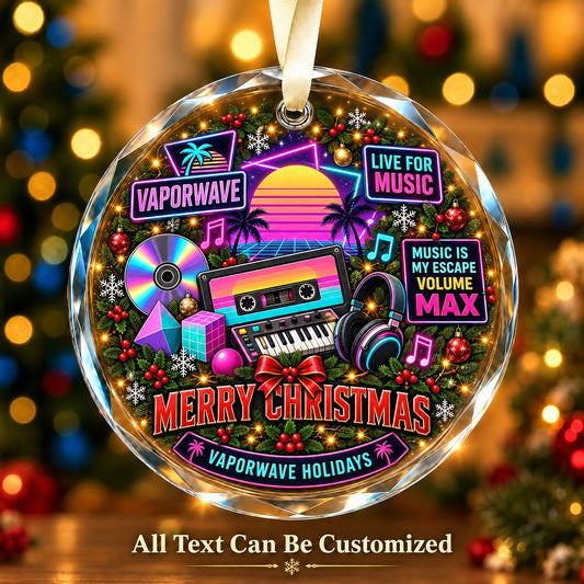 Vaporwave Personalized Glass Ornament | 5To9Vibe
