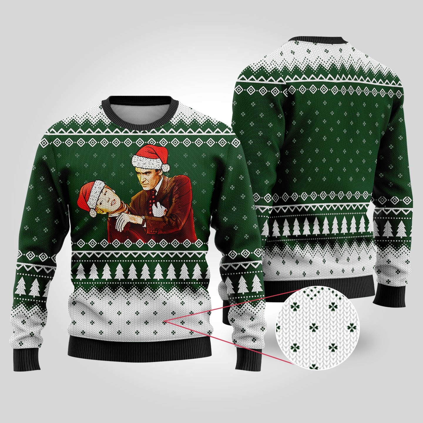 Vertigo Funny Ugly Christmas Sweater Forest Green - Funny Ugly Christmas Sweater