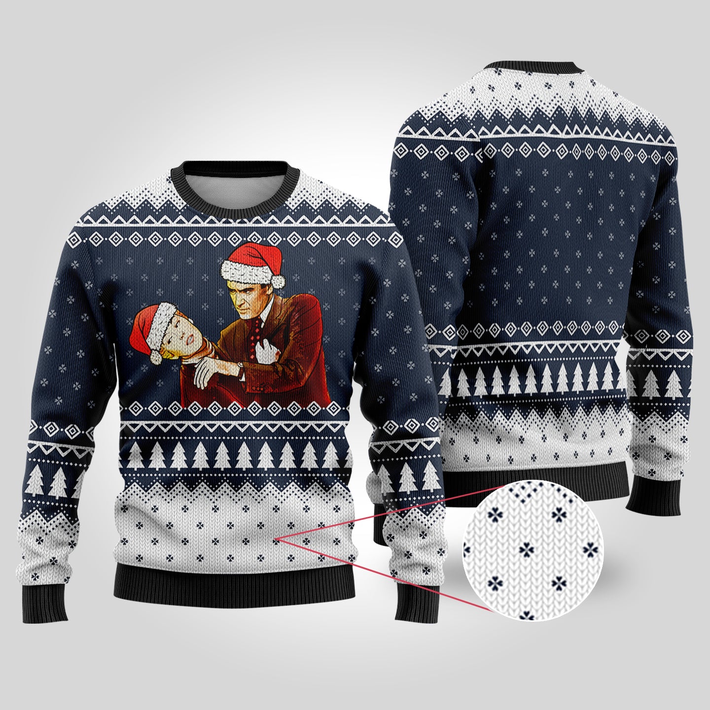 Vertigo Funny Ugly Christmas Sweater Navy - Funny Ugly Christmas Sweater