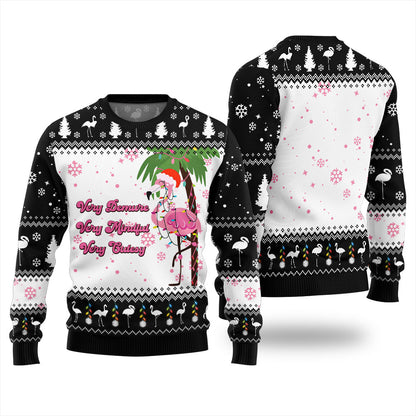 Very Demure Mindful Cutesy Flamingo Funny Ugly Sweater Black