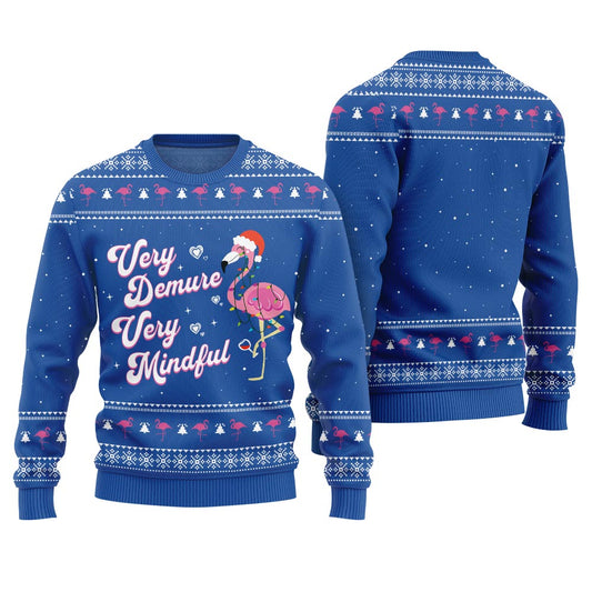 Very Demure Very Mindful Flamingo Ugly Xmas Sweater Royal