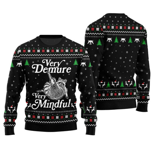 Very Demure Very Mindful Racoon Funny Sweater Black