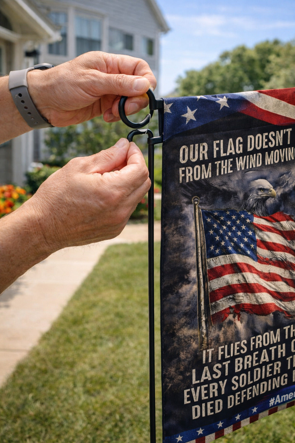 Veteran Our flag doesn't fly because the wind moves it America 250 Garden flag, House Flag