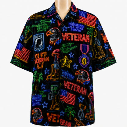 All US Army Neon Pattern 4th July 250 Years Anniversary America Veteran Premium Unisex Hawaiian Shirt For Men and Women