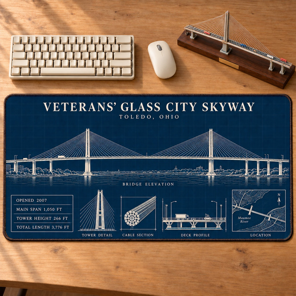 Legendary US Bridges Engineering Blueprint Desk Mat Mouse Pad Trending - 5to9vibe