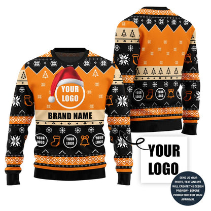 Vibrant Custom Company Logo With Santa Hat Ugly Xmas Sweater