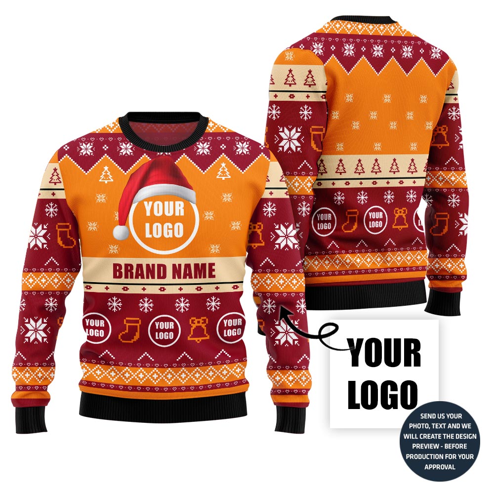 Vibrant Custom Company Logo With Santa Hat Ugly Xmas Sweater